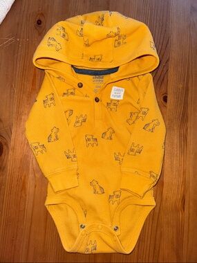 child of mine Mustard Hooded Waffle-Knit One-Piece with Puppy Sketches